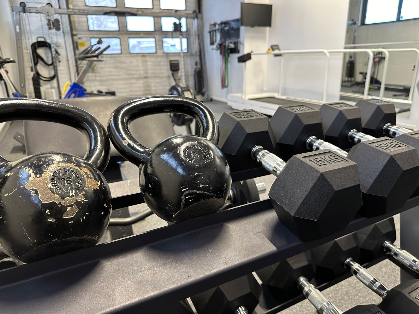 Gymutrustning på det nya gymmet på brandstationen i Gagnef.